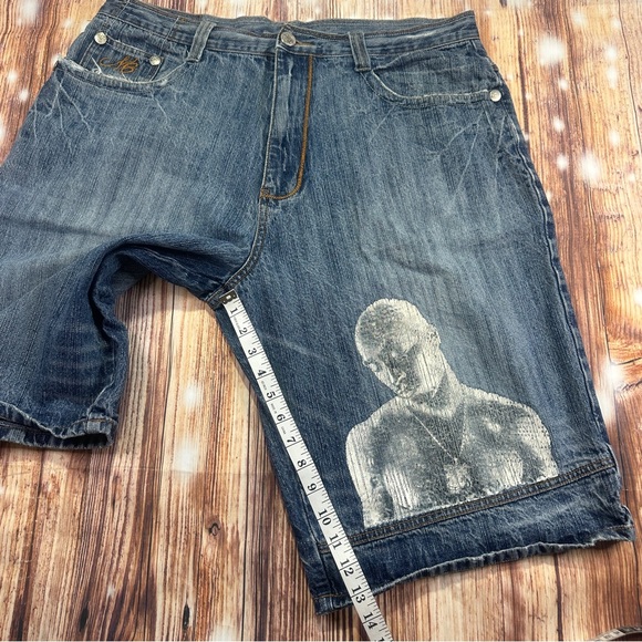 VIntage Makaveli Jeans Men’s 2pac Blue Denim Jean Shorts Size 38 - Picture 12 of 16